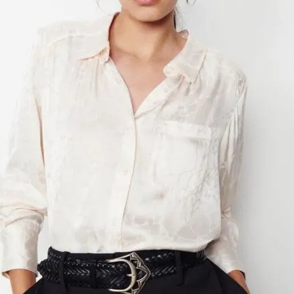 BA&SH DOLI IVORY OFF-WHITE SILKY PATTERN BUTTON FRONT BLOUSE WOMENS SZ LARGE NWT - Picture 1 of 9